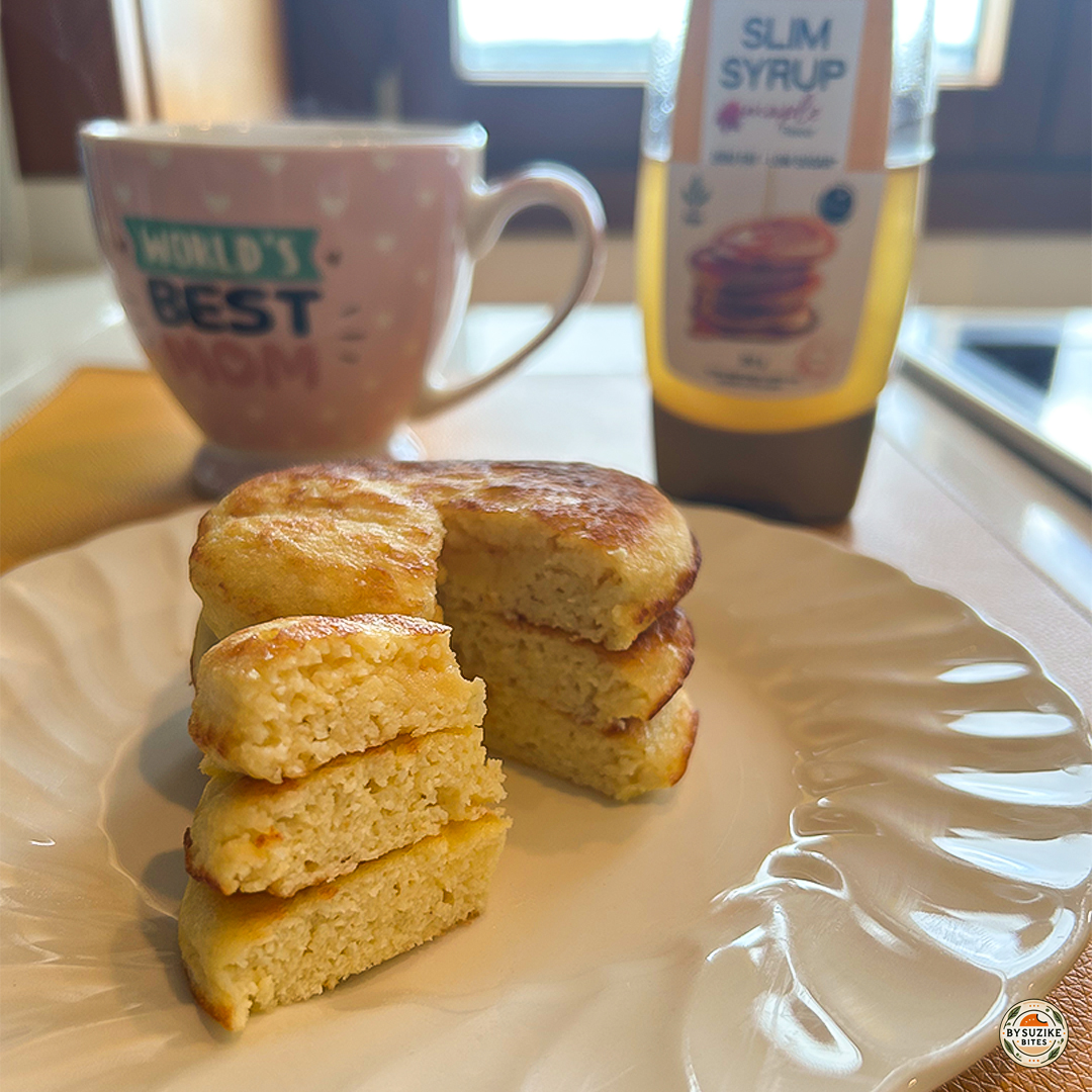 Breakfast Coconut fkour pancakes 5 Cheesy eggplant lasagna served with green beans on a white plate — a low carb, keto-friendly meal idea
