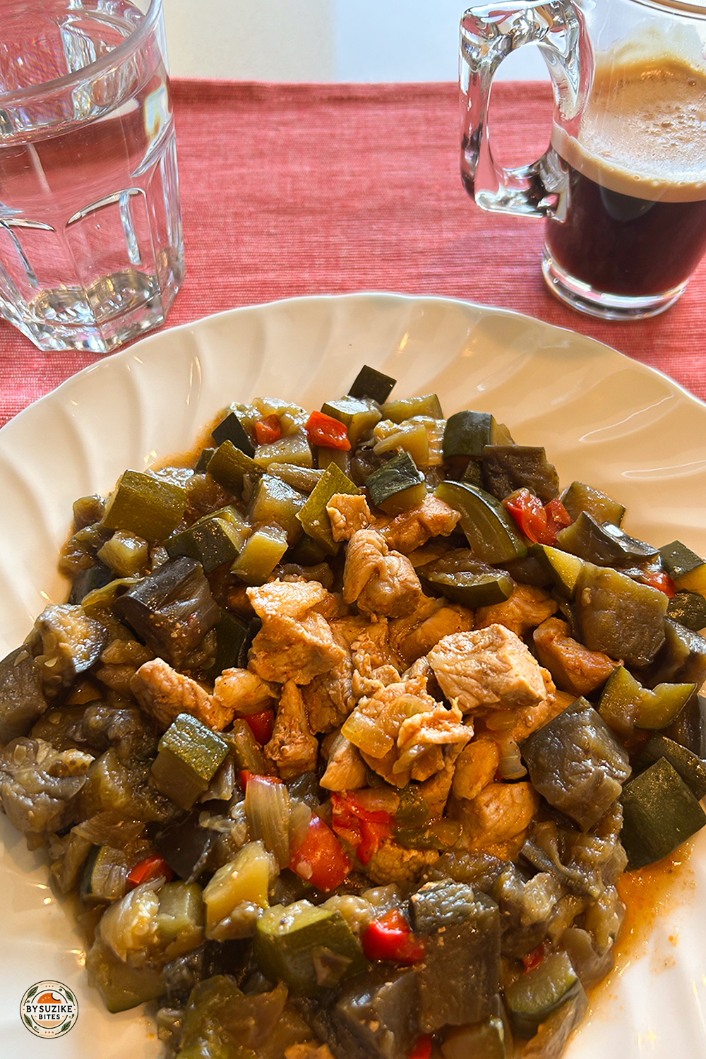 Low carb pork and vegetables on a white plate
