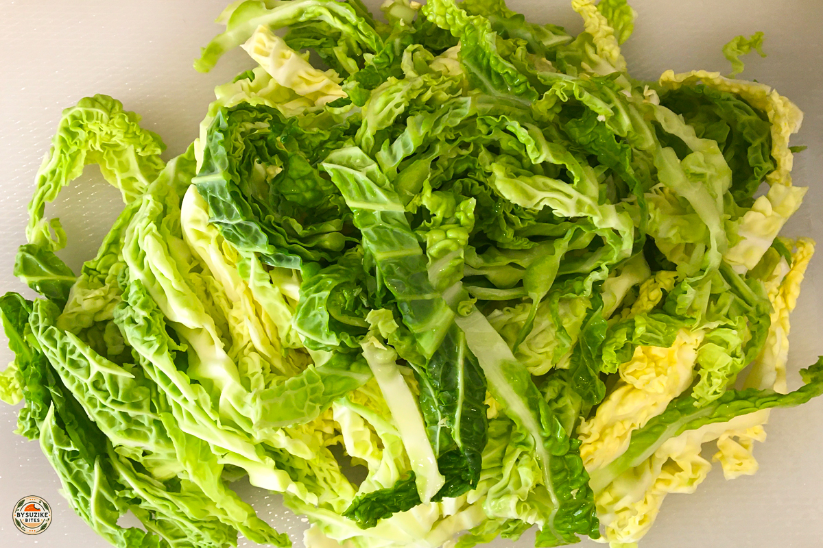 Sliced raw cabbage ready to cook