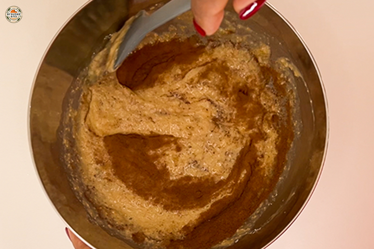 Oat Banana Cake 6 Combining banana, eggs, and oats to make moist oat banana cake batter
