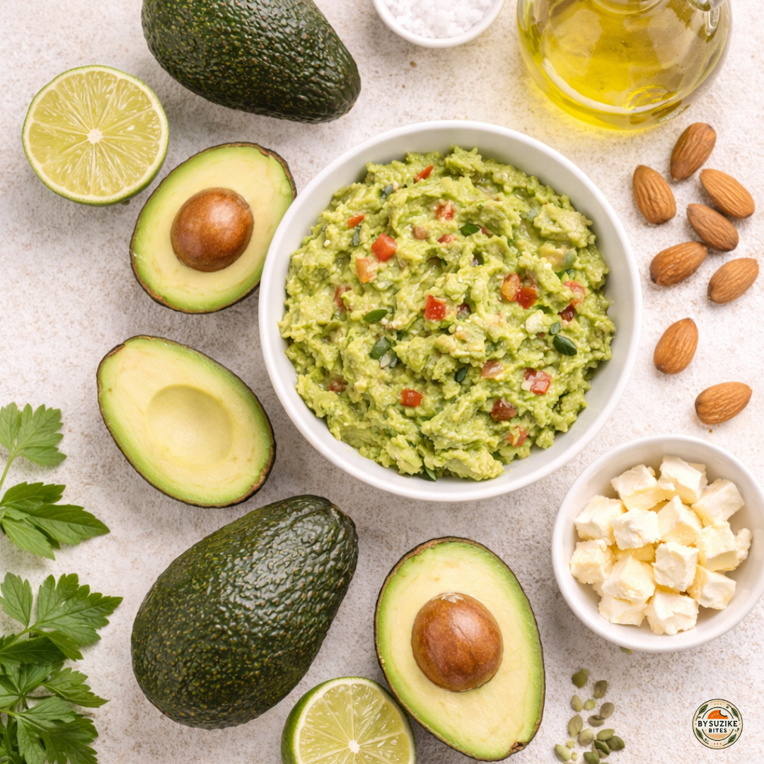 Avocado low carb guide hero image with halved avocado